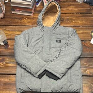 Calvin Klein Gray Hooded Puffer Jacket
